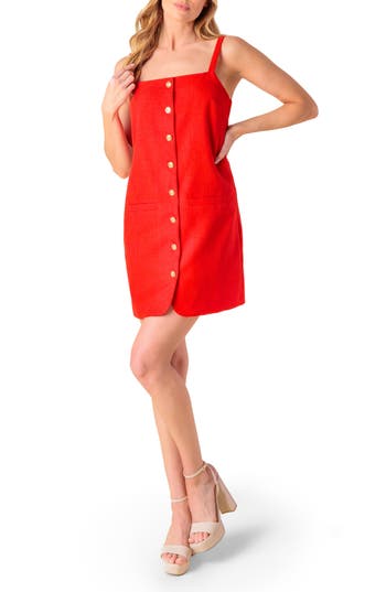 Flying Tomato Button Front Mini Shift Dress In Red