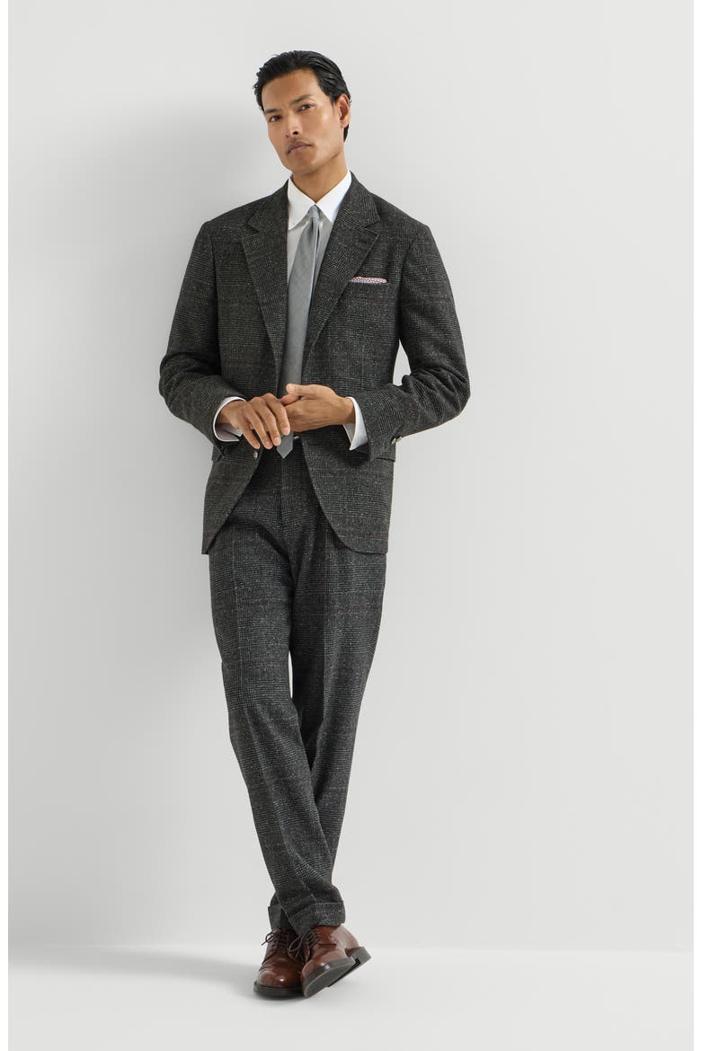 Silk, wool and cashmere Prince of Wales flannel deconstructed blazer, Alternate, color, Anthracite