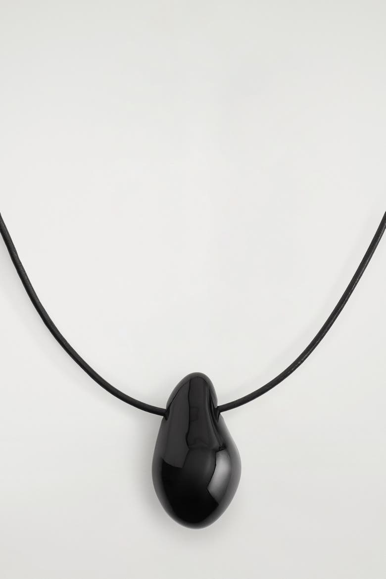Domed Glass Pendant Necklace, Alternate, color, BLACK
