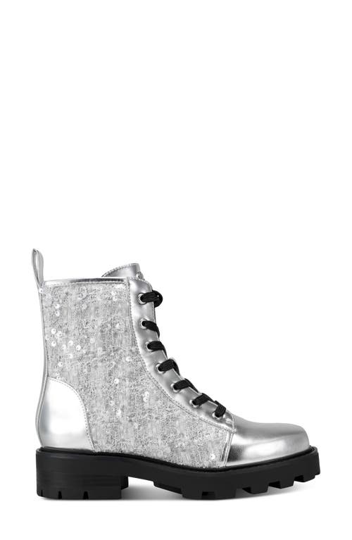 Karl Lagerfeld Paris Marlee Combat Boot In Silver
