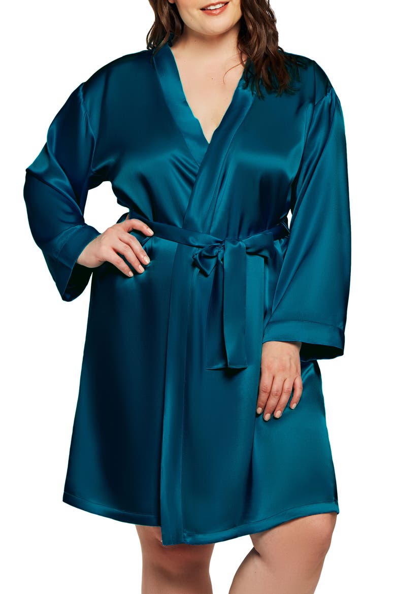 Long Sleeve Satin Robe, Main, color, PEACOCK