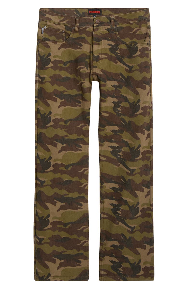 PLEASURES Camo Flare Jeans, Alternate, color, Olive