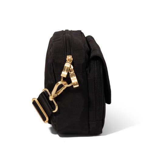 Baggallini Coastal Flip Lock Camera Bag Crossbody In Black W/gold Hardware