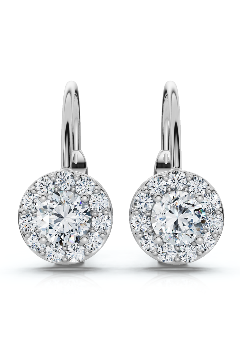 1/2Ct Halo Diamond Hoops With Lever Backs Lab Grown Small 1/2" Tall, Main, color, Silver