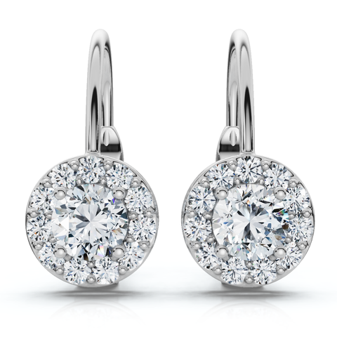 1/2Ct Halo Diamond Hoops With Lever Backs Lab Grown Small 1/2" Tall