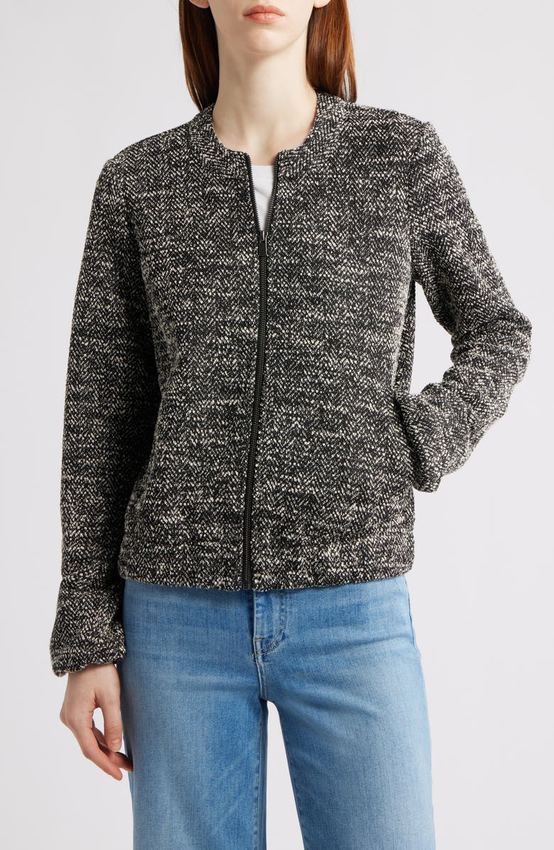 NIC+ZOE Chevron Tweed Bomber Jacket, Alternate, color, Black Multi