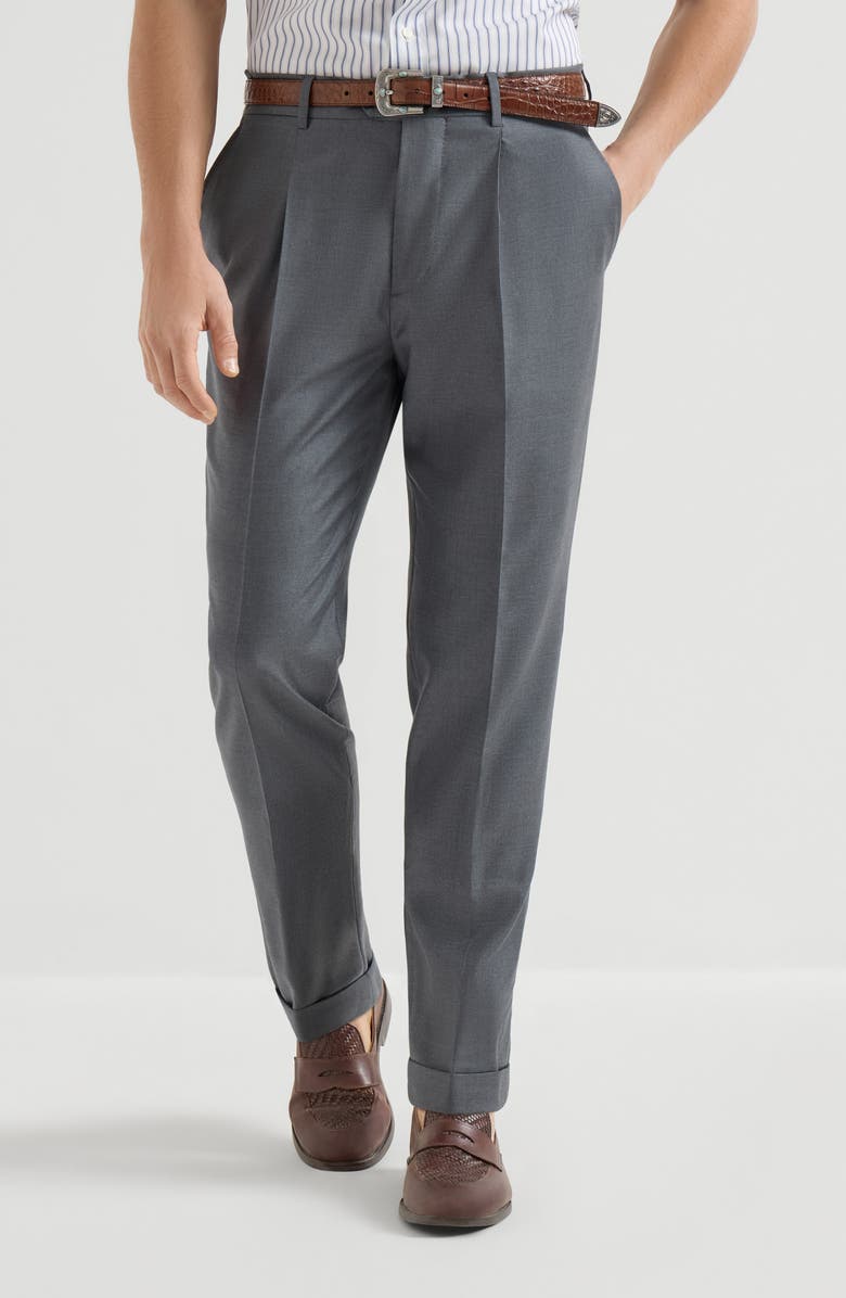 Brunello Cucinelli Super 150s virgin wool four season batavia trousers, Alternate, color, Medium Grey