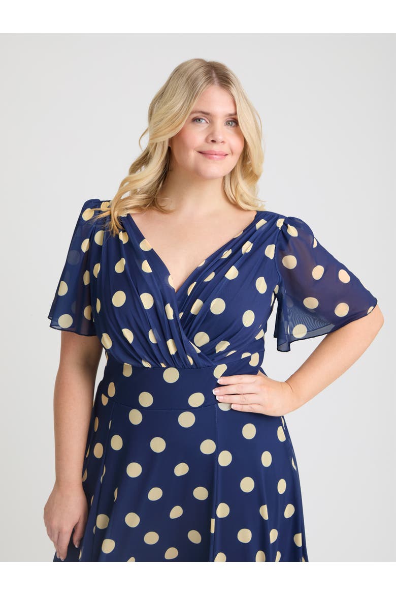 Isabelle Spot Angel Sleeve Maxi Dress, Alternate, color, Navy Cream Spot