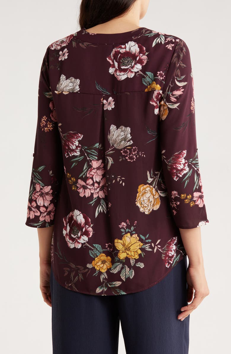 DR2 by Daniel Rainn V-Neck Roll Sleeve Top, Alternate, color, Eggplant