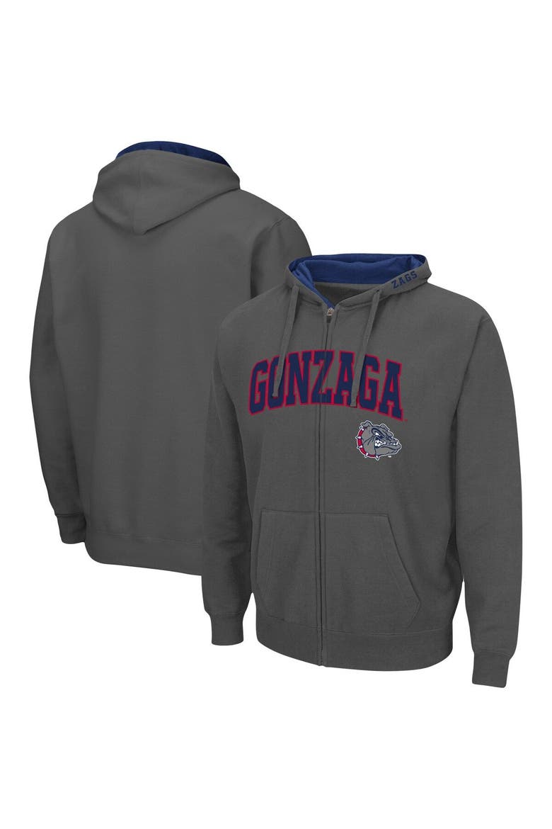 Men's Colosseum Charcoal Gonzaga Bulldogs Arch & Logo 3.0 Full-Zip Hoodie, Main, color, Charcoal