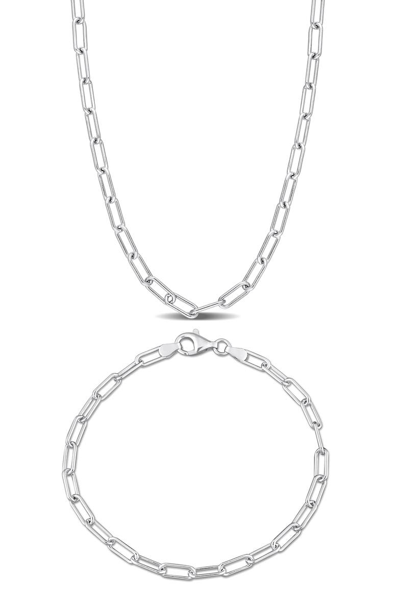 Paper Clip Oval Link Chain Necklace & Bracelet Set, 3.5mm, Main, color, SILVER