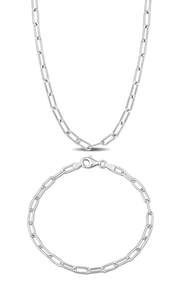 DELMAR Paper Clip Oval Link Chain Necklace & Bracelet Set, 3.5mm, Main, color, 