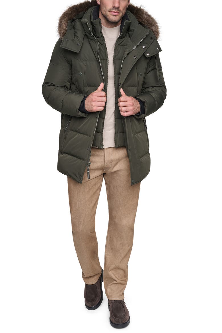 Hooded Down & Feather Fill Parka with Bib, Alternate, color, FOREST