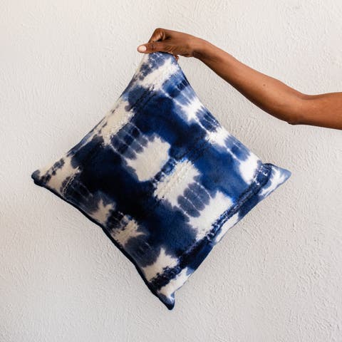 Adire Tie-Dye Wool Blue Indigo Throw Pillow - with Insert