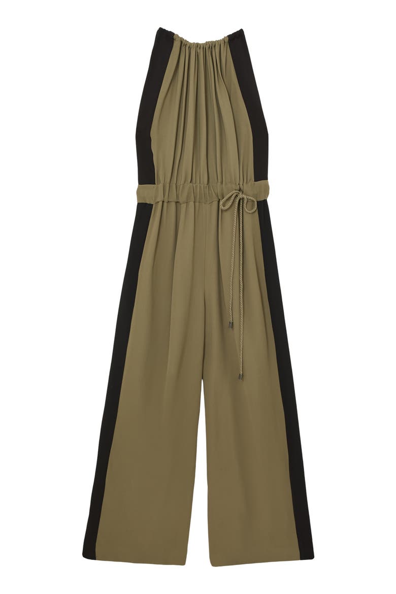 Inez Drawstring Waist Wide Leg Jumpsuit, Alternate, color, KHAKI GREEN/ BLACK