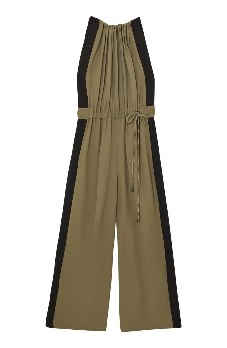 Reiss Inez Drawstring Waist Wide Leg Jumpsuit, Alternate, color, Khaki Green/ Black