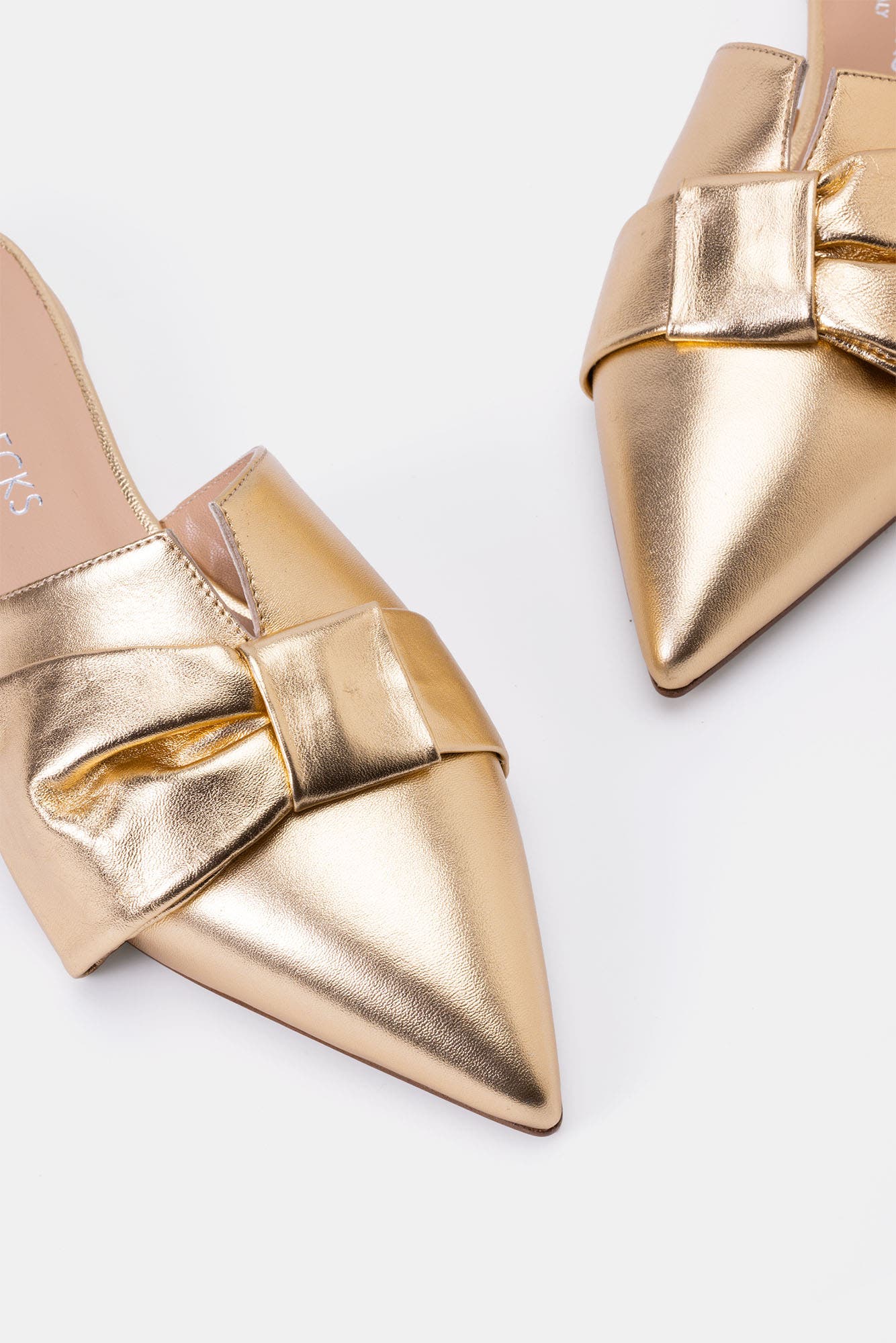 BELLS & BECKS Ana Pointy Toe Mule with Bow, Alternate, color, Gold