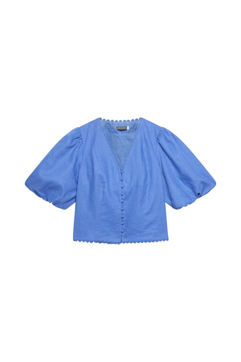 Linen Puff Sleeve Top, Alternate, color, Blue