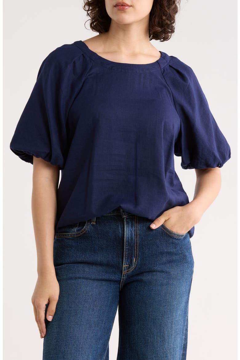 Palm Shores Short Sleeve Linen Blend Top, Main, color, COASTLINE