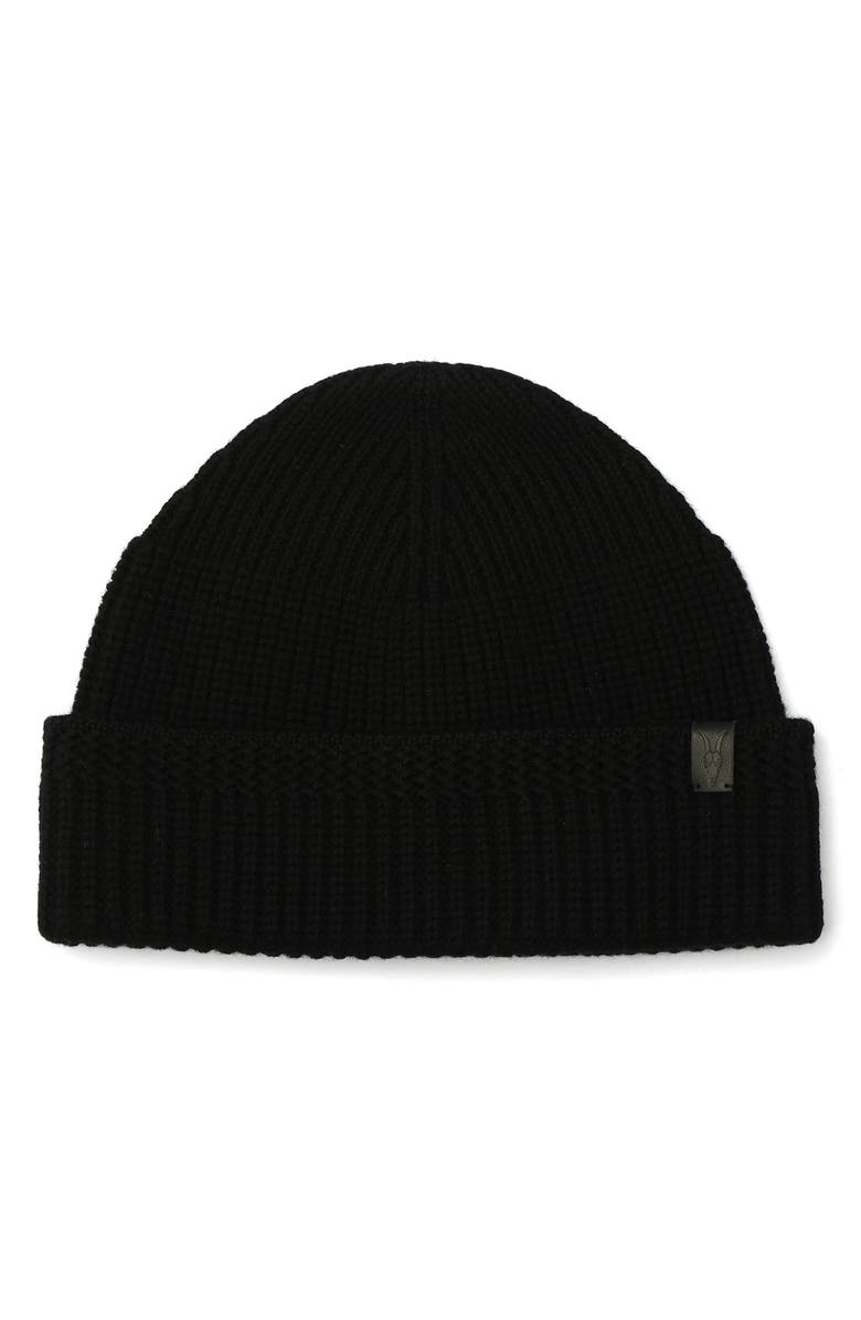 AllSaints Merino Wool Rib Beanie, Main, color, Black