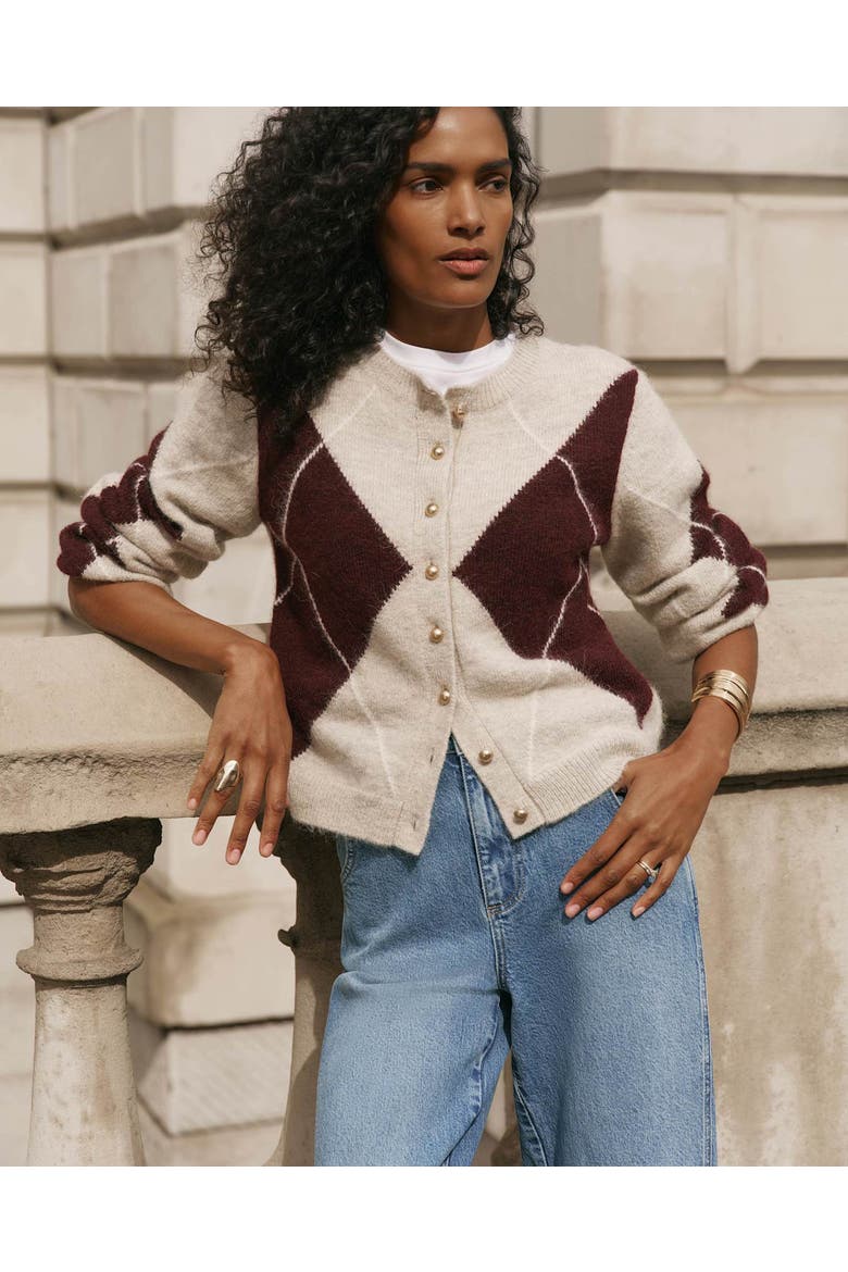 Wool Blend Argyle Cardigan, Alternate, color, Neutral