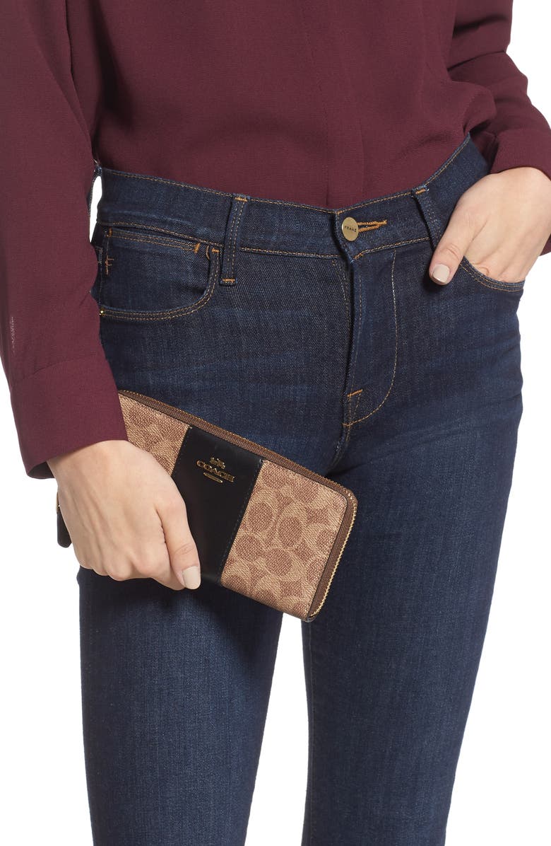 COACH Leather & Coated Canvas Zip Wallet, Alternate, color, 