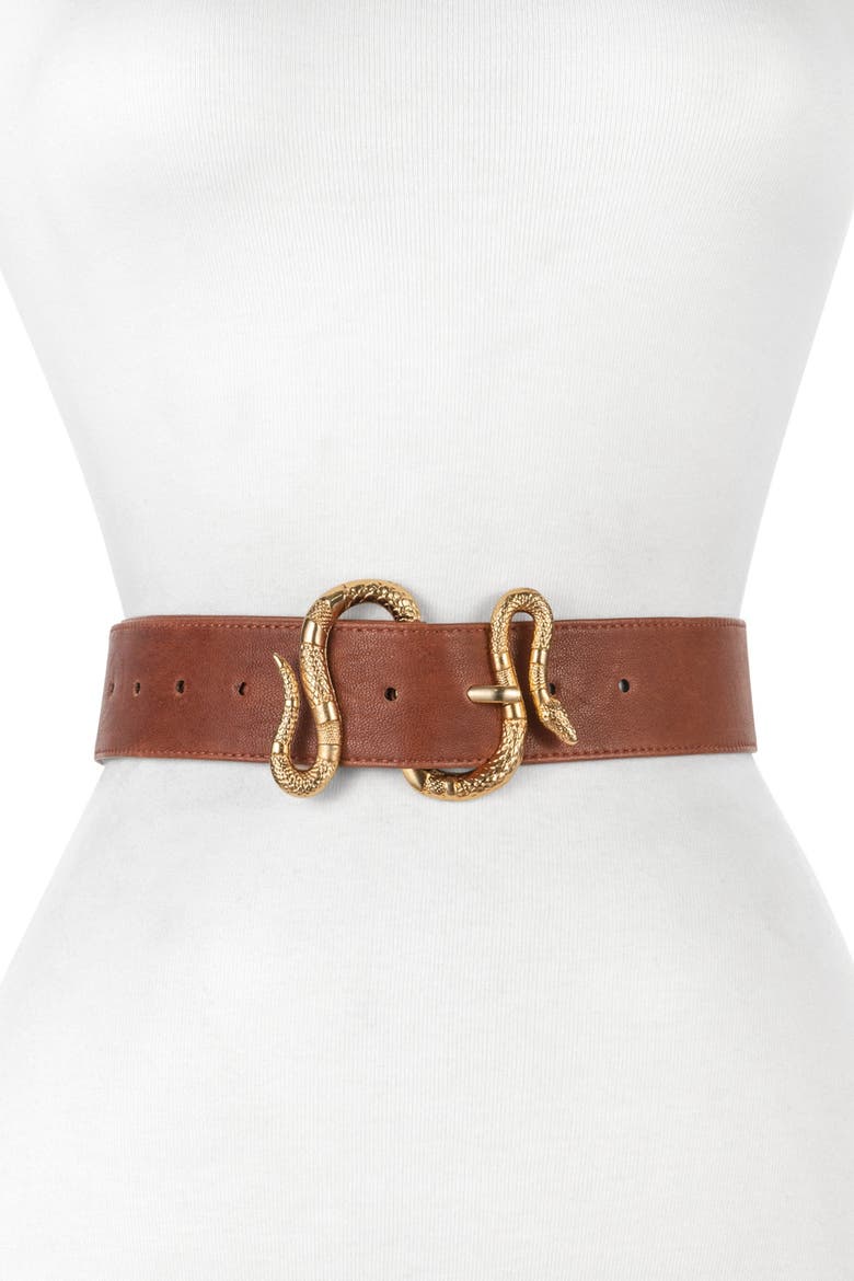 Majove Snake Buckle Belt, Main, color, COGNAC