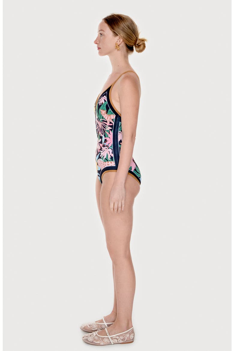 Blush Jungle Reversible V-Neck One-Piece Swimsuit, Alternate, color, Black