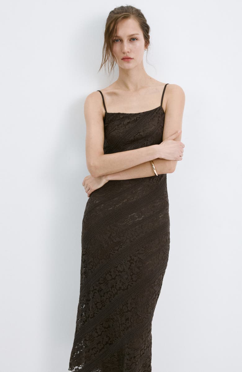 MANGO Lace Sleeveless Midi Dress, Alternate, color, 