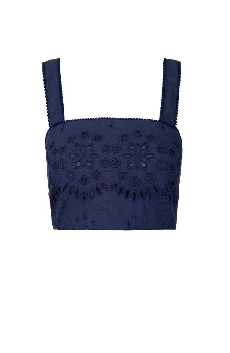 Change of Scenery Ilyssa Eyelet Embroidered Square Neck Smocked Crop Top, Alternate, color, Navy Calypso Eyelet