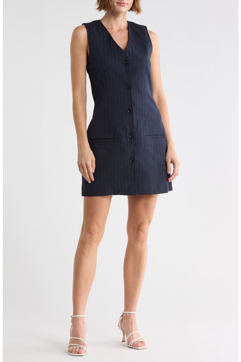 Vest Button Front Minidress, Main, color, PINSTRIPE