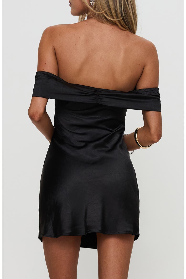 Sadee Off the Shoulder Satin Minidress, Alternate, color, BLACK
