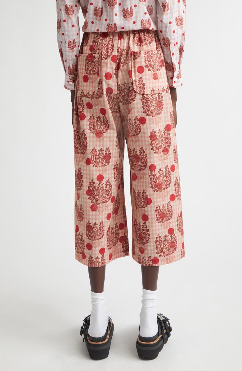 Tao Comme des Garçons Polka Dot Floral Gingham Cotton Poplin Wide Leg Pants, Alternate, color, Pink