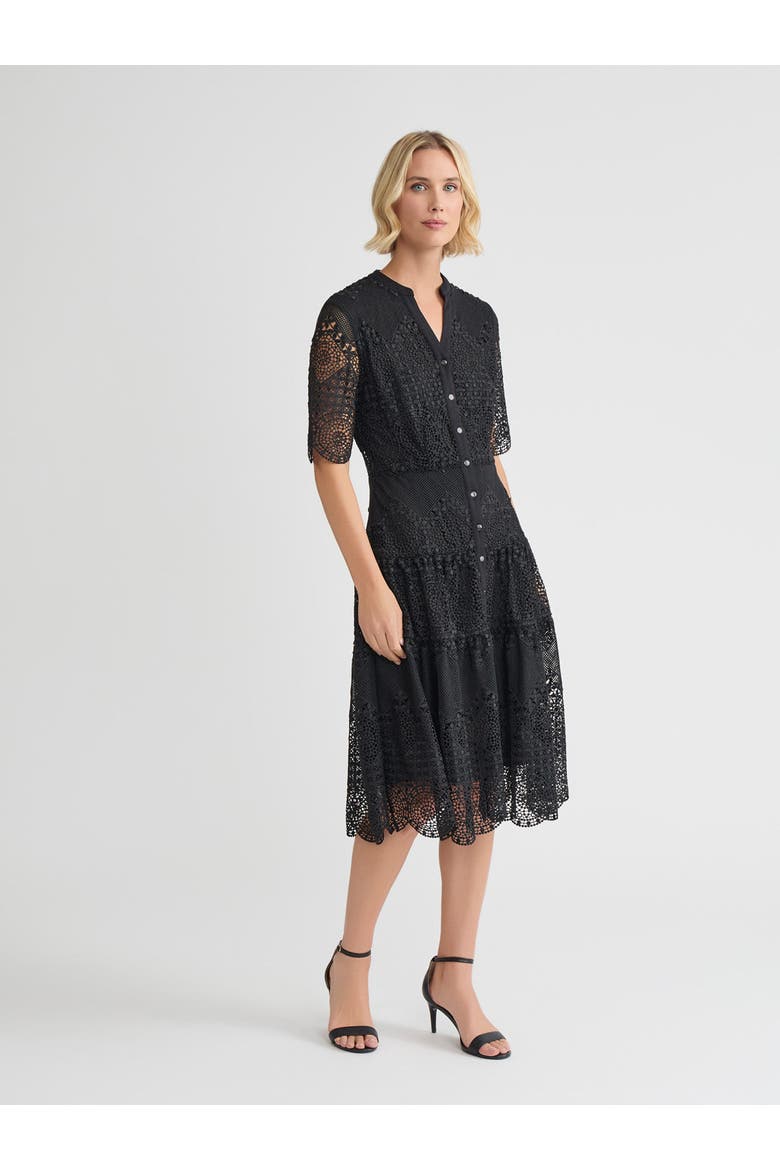 A-Line Tiered Laced Woven Midi Dress, Alternate, color, Black