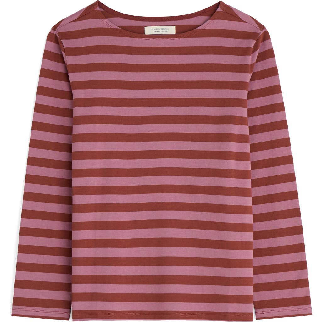Seasalt Cornwall Sailor Stripe Long Sleeve Organic Cotton T-shirt In Brown