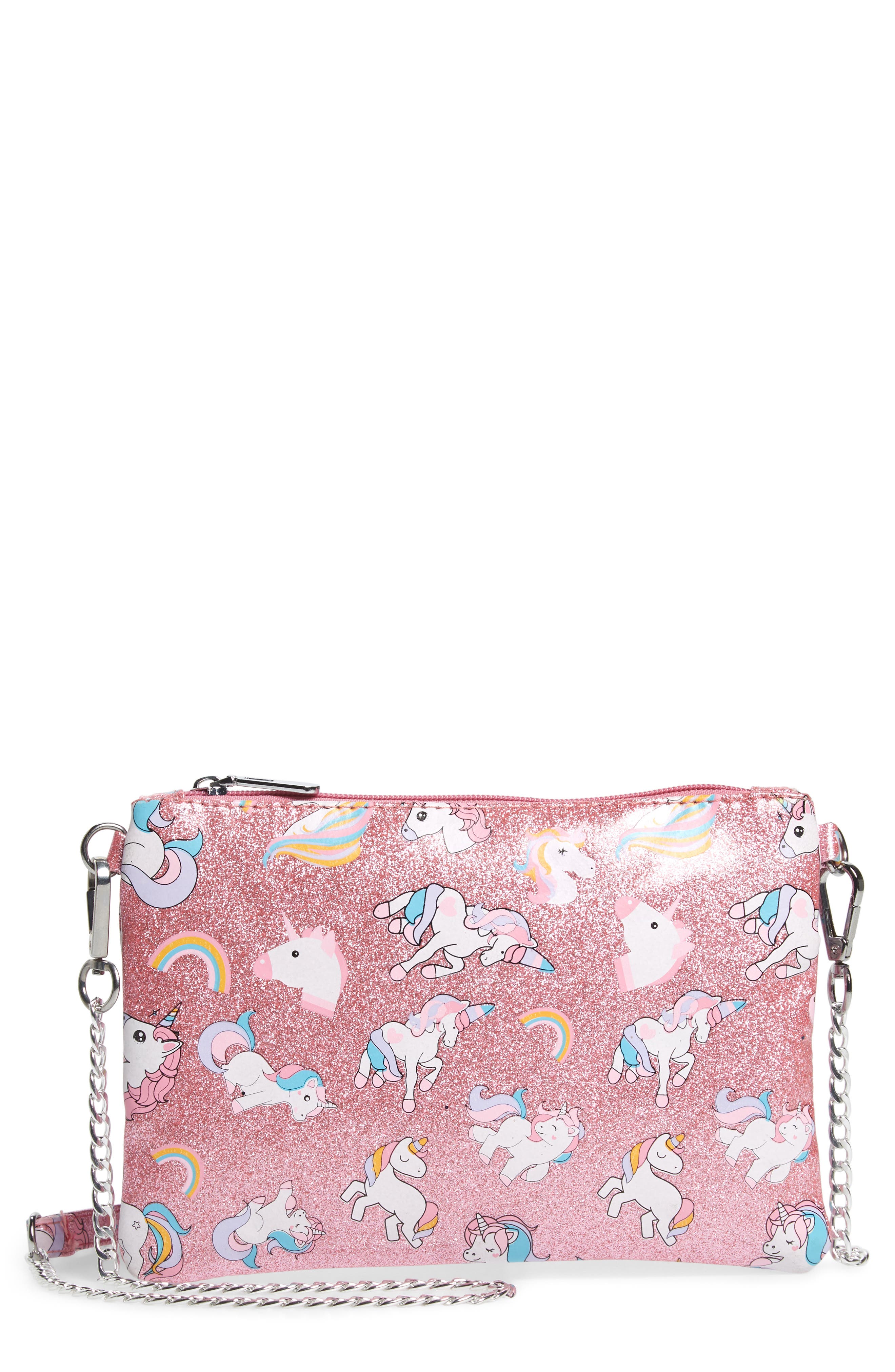 Bari Lynn Glitter Unicorn Shoulder Bag, Main, color, 