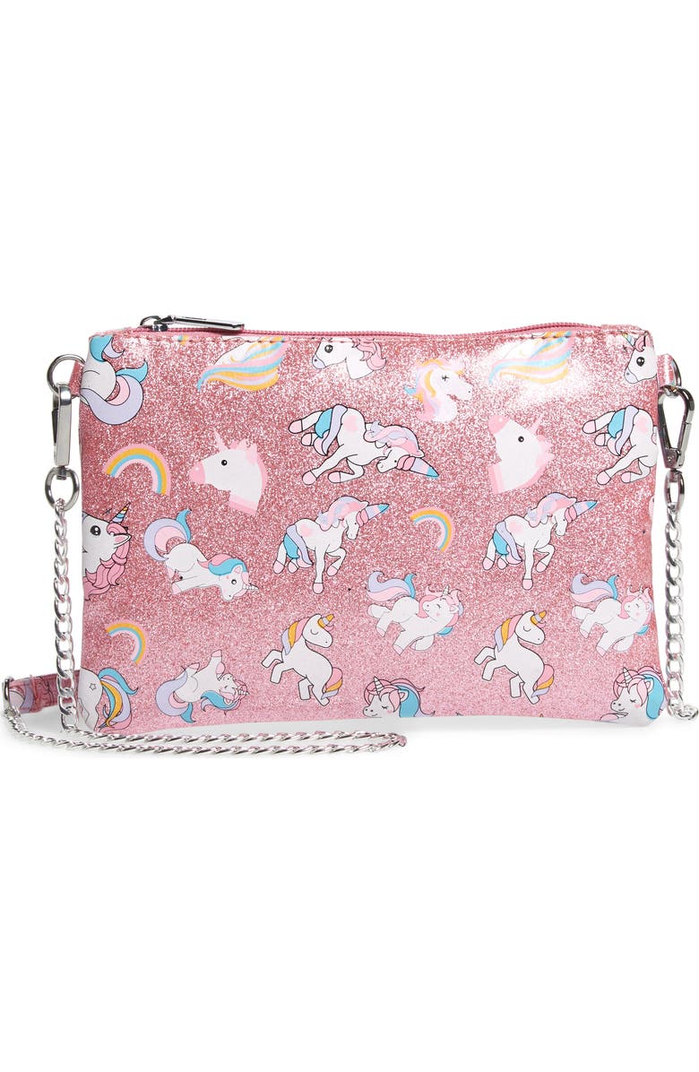 Bari Lynn Glitter Unicorn Shoulder Bag, Main, color,
