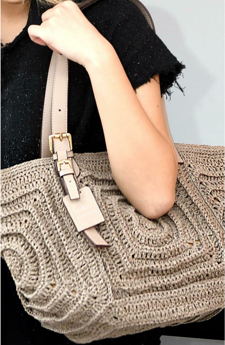 Forever & Always Shoes Giorgia Hand Woven Shoulder Bag with Leather Straps, Alternate, color, Mink Color