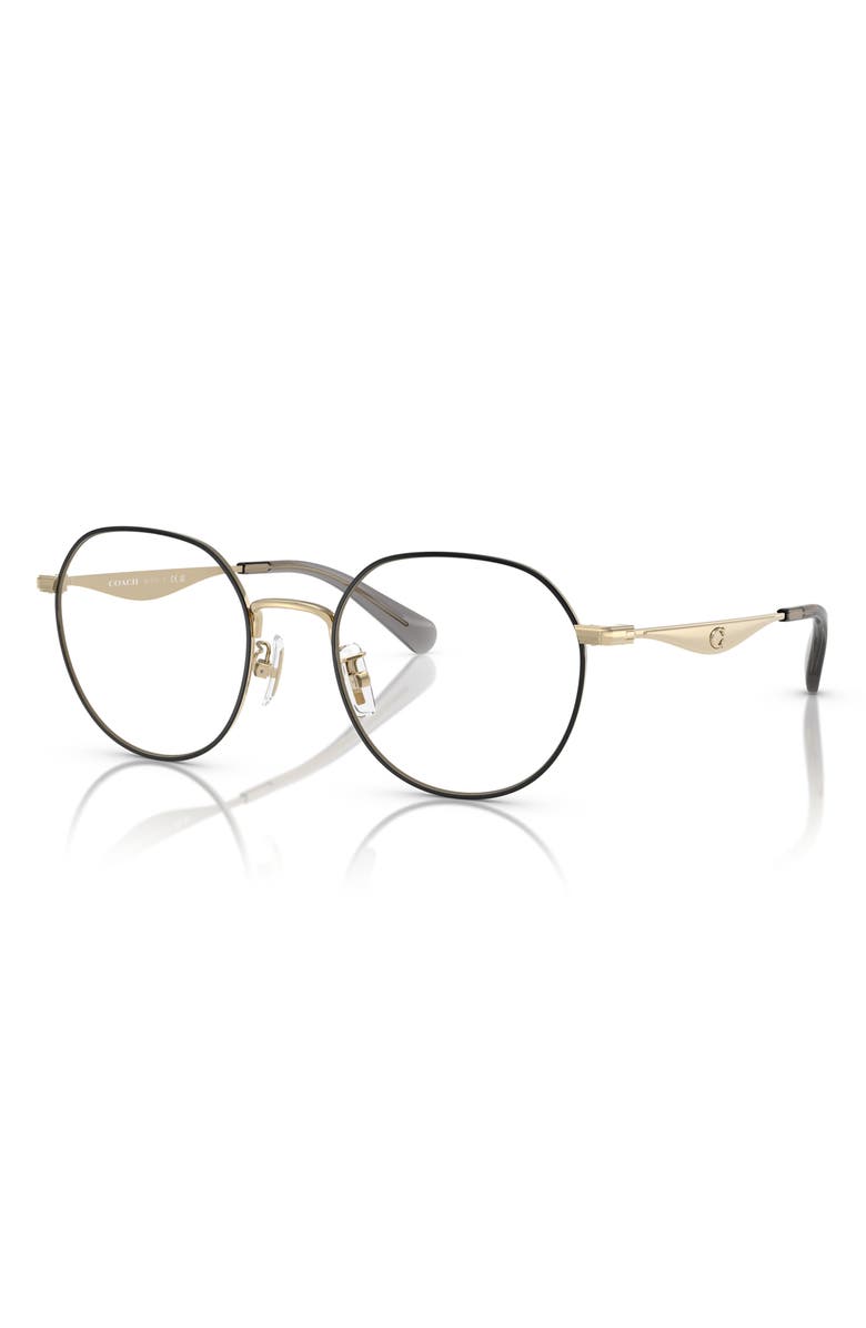 COACH 52mm Round Optical Glasses, Alternate, color, Light Gold / Black / Demo Lens