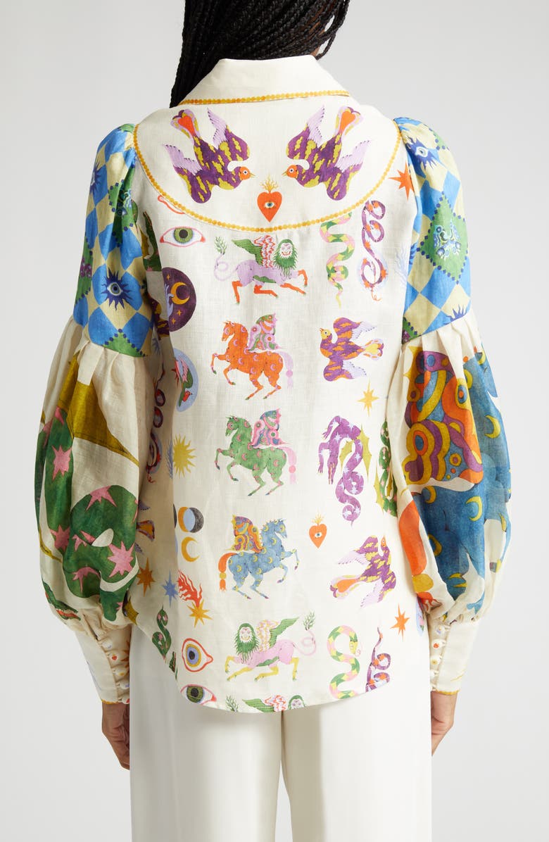 ALEMAIS Lou Print Linen Shirt, Alternate, color, 