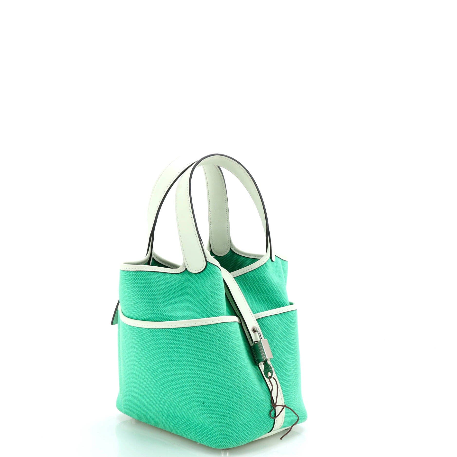 Pre-Owned Hermes Cargo Picotin Lock Bag Canvas and Swift PM, Alternate, color, Vert Comics