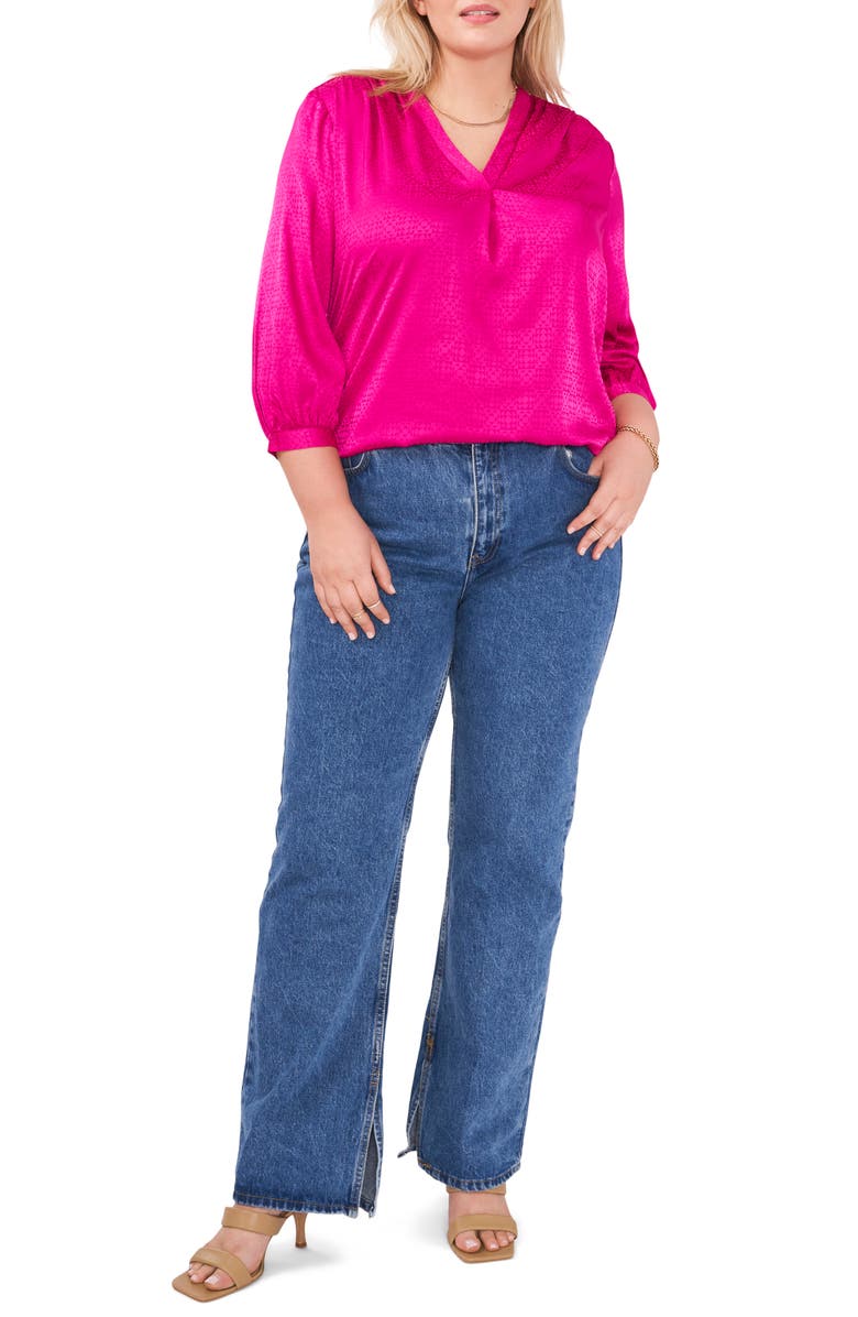 Vince Camuto V-Neck Jacquard Blouse, Alternate, color, 