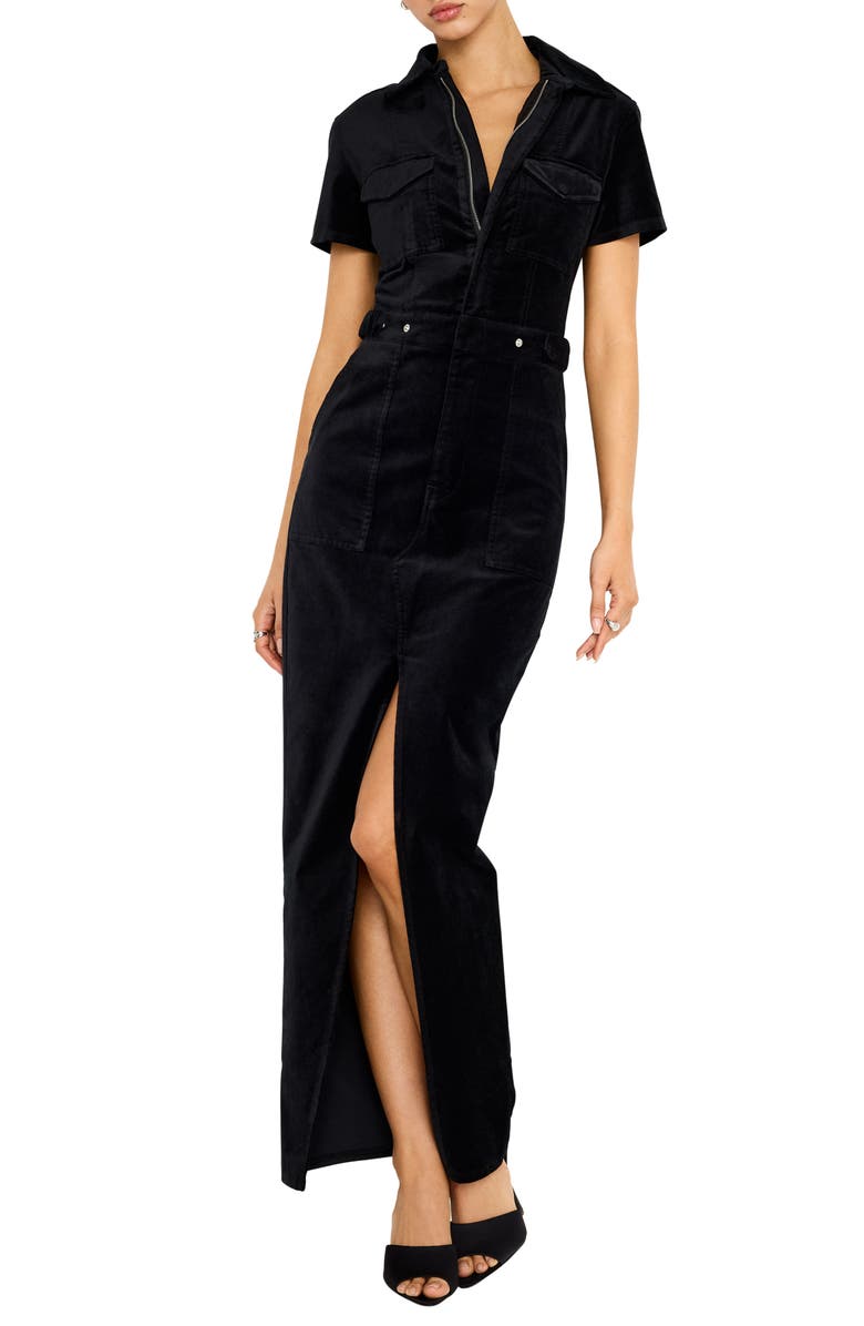 Good American Fit for Success Velvet Maxi Shirtdress, Main, color, 