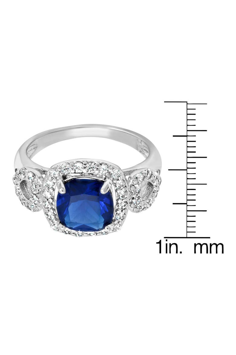 18k Gold Plated Simulated Sapphire & Cubic Zirconia Halo Ring, Alternate, color, SILVER/ BLUE
