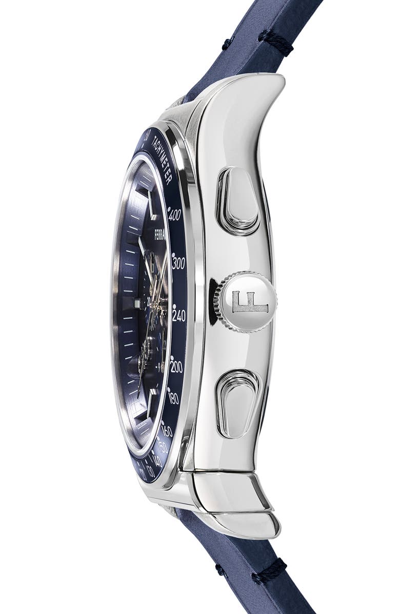 FERRAGAMO 1927 Chronograph Leather Strap Watch, 42mm, Alternate, color, Steel