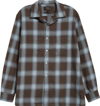 BEAMS Open Collar Ombré Plaid Button-Up Shirt | Nordstrom BEAMS Open Collar Ombré Plaid Button-Up Shirt | Nordstrom