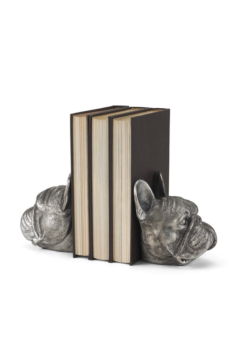 Bruno Set of 2 American Bulldog Bookends, Main, color, Metallic Silver