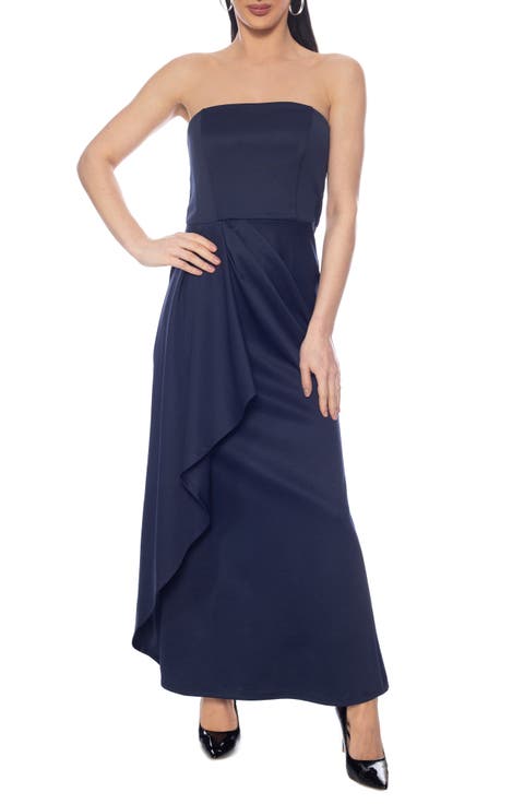 Strapless Draped A-Line Gown
