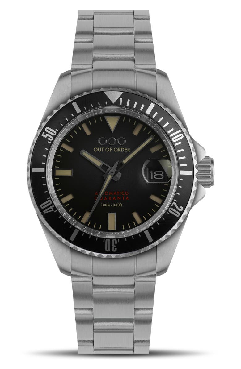 OUT OF ORDER Automatico Quaranta Bracelet Watch, 40mm, Main, color, Black