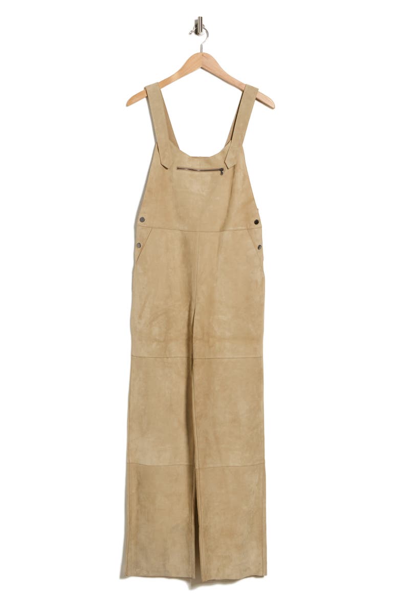 Leather Wide Leg Overalls, Alternate, color, KHAKI
